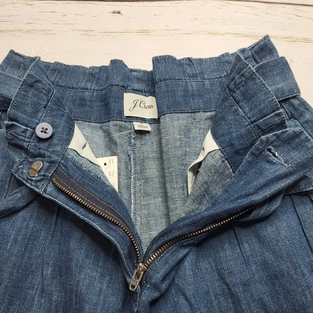 J Crew Chambray Paper Bag Jeans Tie Waist Relaxed Crop Wide Leg Cotton Hemp 0 - Picture 6 of 10